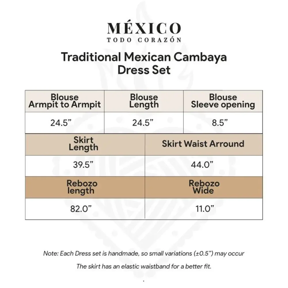 Traditional Mexican 3-Piece Cambaya Dress Set with Matching Rebozo Handmade